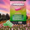 Cannabis-infused gummies packaging in a flower field, vibrant sky, 400mg THC, labeled Cannabrix Utopia.