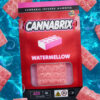 Cannabrix Watermellow gummies floating in water, featuring packaging with 400 mg THC, for ages 21 and over.