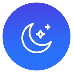 Crescent moon and star icons on a blue gradient background, symbolizing night mode or nighttime theme.