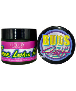 Super Lemon Haze | Buds N Such 3 Cannabis jar labeled Super Lemon by Buds Broski, showcasing premium hand-trimmed flower.