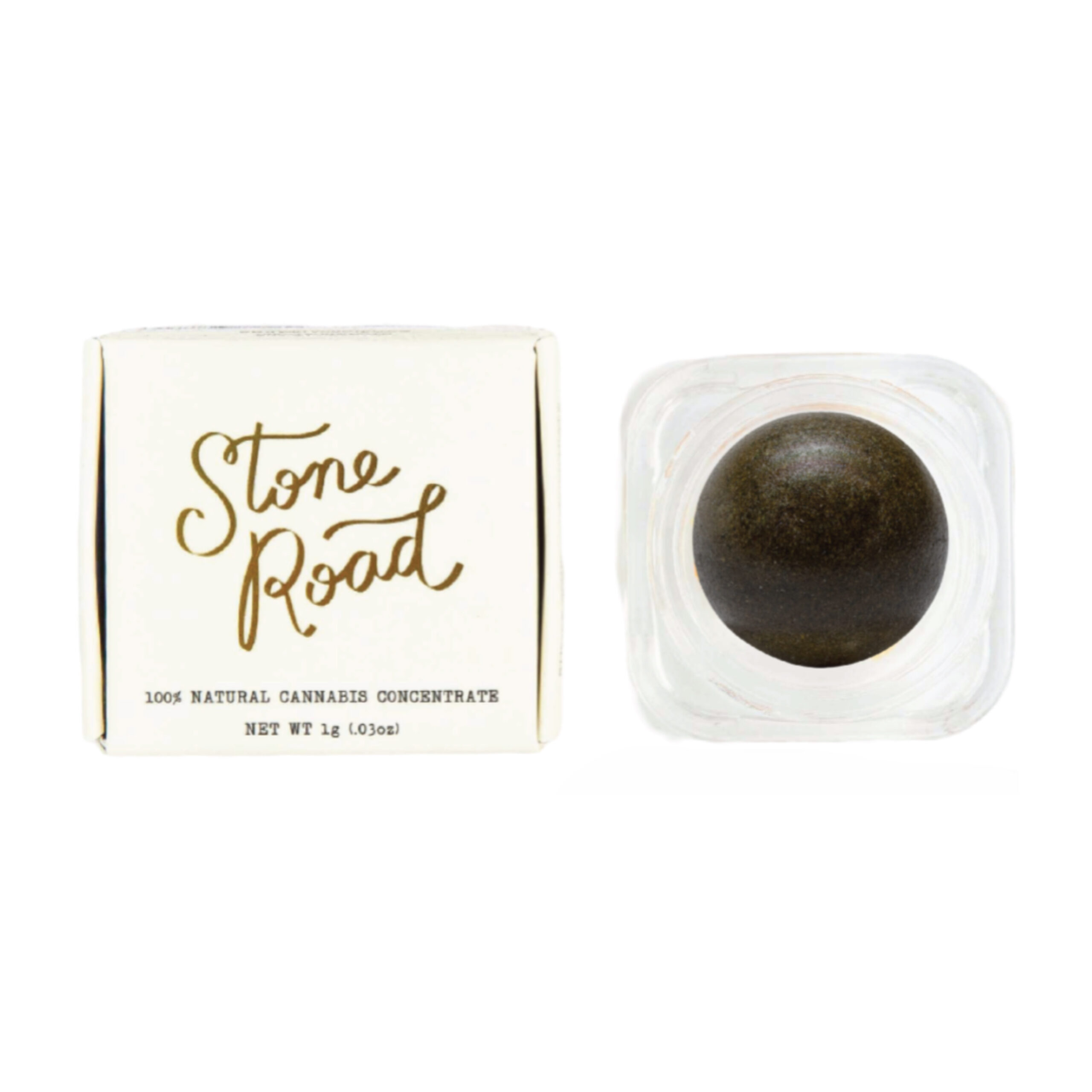 Stone Road cannabis concentrate packaging and jar, 1g. 100% natural.