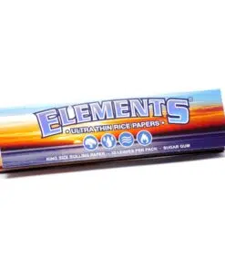 Elements ultra-thin rice rolling papers pack with sunset design, 33 leaves, king size, sugar gum.