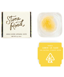 Stone Road Lemon LB Cake hybrid cannabis sauce packaging and product, 1g, 100% natural diamond sauce.