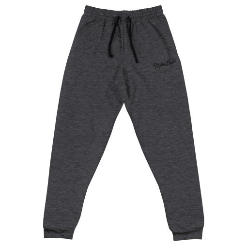 MetroBud Black Logo Joggers + 1-Month VIP Membership 1 Dark gray jogger pants with drawstring waist, ideal for casual wear and workouts. Comfortable and stylish design.