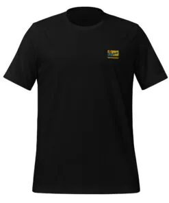 Black t-shirt with small logo on the chest.