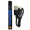 Vape pen labeled MetroBud with USB charger cable, featuring a cannabis leaf icon.