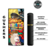 Gushers disposable vape packaging with smooth vaping, no-burn tech, ergonomic design, USB-C charge, all-in-one.