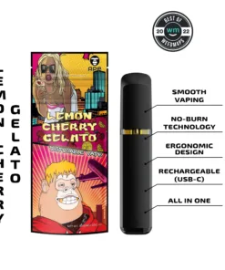 Lemon Cherry Gelato disposable vape with smooth vaping, no-burn tech, ergonomic design, USB-C rechargeable.