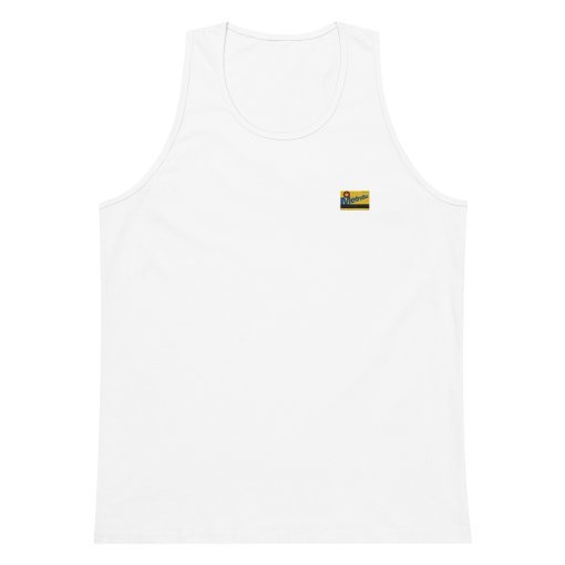 MetroBud Embroidered Tank Top + 1-Month VIP Membership 2 White tank top with a small Metrobar logo on the front, perfect for casual summer wear.