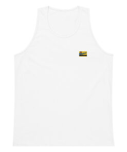 White tank top with a small Metrobar logo on the front, perfect for casual summer wear.