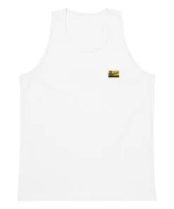 White tank top with a small Metrobar logo on the front, perfect for casual summer wear.