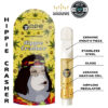 Hippie Crasher vape cartridge by APE, with ceramic mouthpiece and heating coil, stainless steel, and glass design.