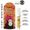 Cannabis vape cartridge Forbidden Fruit by Ape, featuring ceramic mouthpiece, glass body, and airflow regulator.