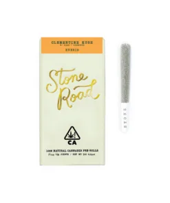 Stone Road Clementine Kush cannabis pre-rolls package with joint, hybrid strain branding.