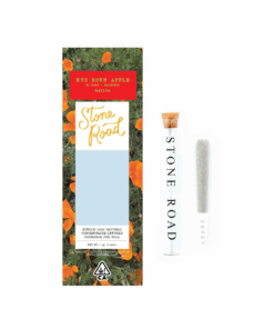 Stone Road NYC Sour Apple cannabis pre-roll in branded packaging with vibrant floral design.