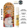 Boss OG vape cartridge by APE, featuring ceramic mouthpiece, stainless steel, and airflow regulator design.