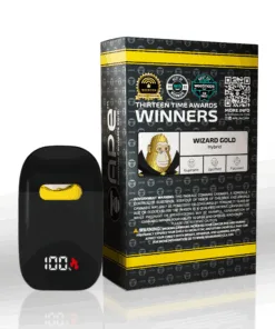 APE premium cannabis vaporizer with Wizard Gold hybrid flavor, award-winning for euphoria, uplift, and focus.