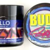Cannabis packaging with colorful labels, featuring Rezyn and Buds and Beuh text. Premium flower branding.