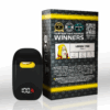 Vape device and Lemon Tree Hybrid box with awards logos, featuring relaxed, happy, and uplifted effects.