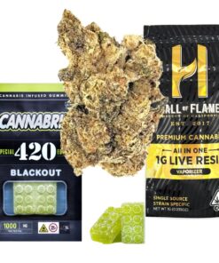 Various cannabis products and labels.