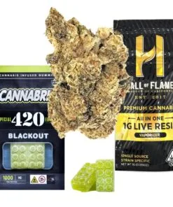 Various cannabis products and labels.