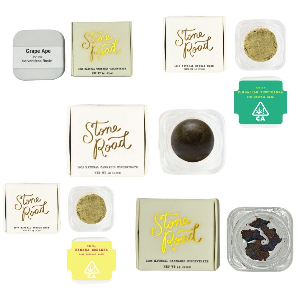 Various cannabis products in colorful packaging.