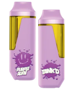 Purple Alien vape devices showcasing a playful design, featuring purple and yellow colors with fun branding.