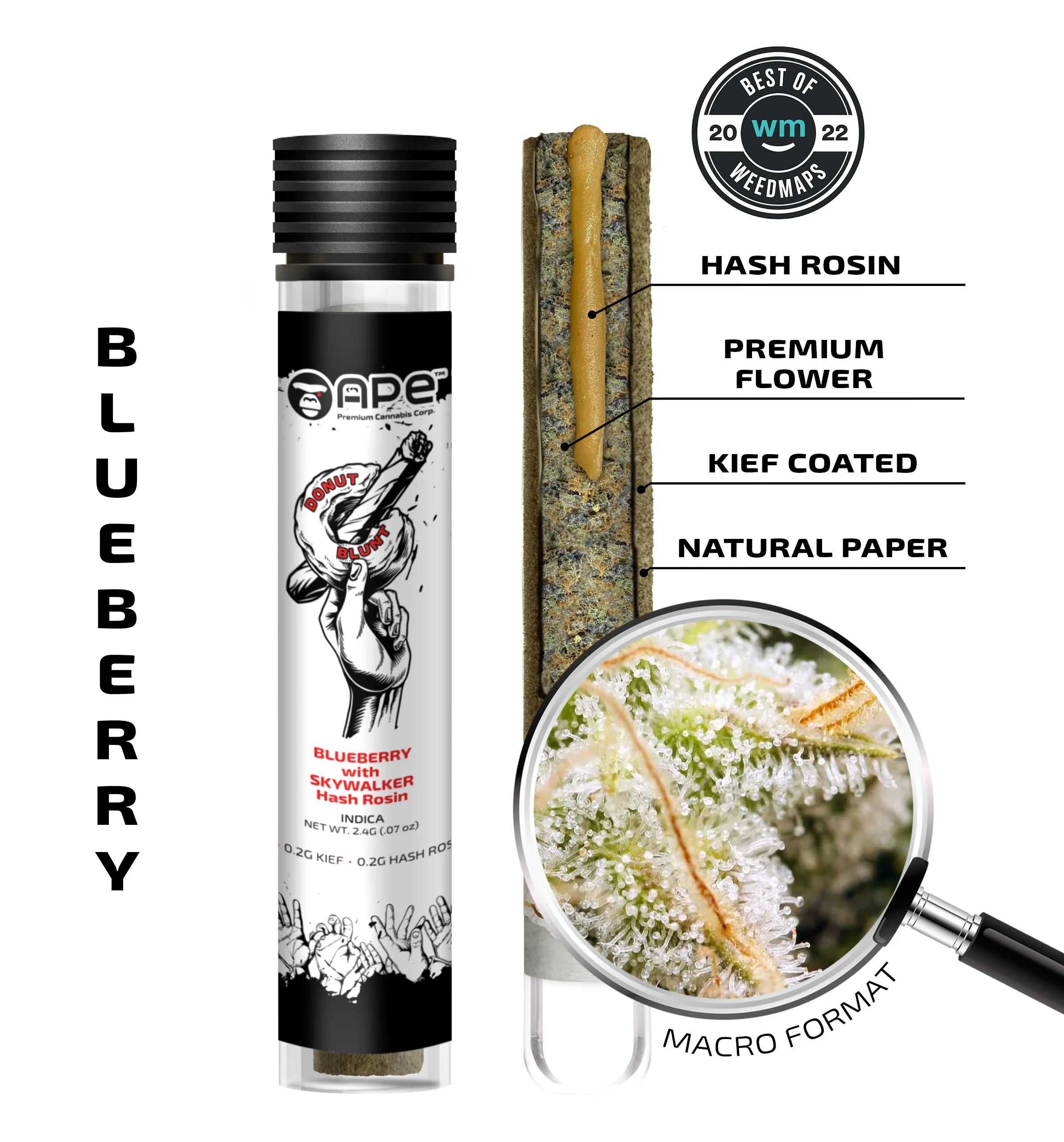 Blueberry x Skywalker - 2.4g Indica Hash Rosin Blunt | APE 1 Blueberry x Skywalker - 2.4g Indica Hash Rosin Blunt | APE