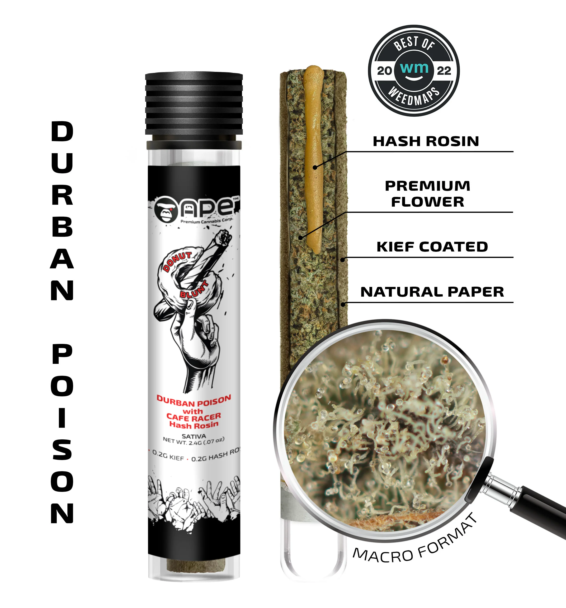 Durban Poison x Cafe Racer - 2.4g Sativa Hash Rosin Blunt | APE 1 Durban Poison x Cafe Racer - 2.4g Sativa Hash Rosin Blunt | APE