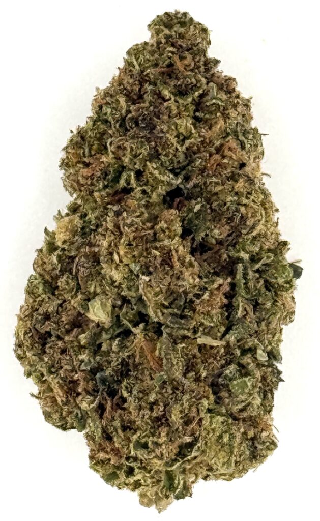 Close-up of a green cannabis bud showcasing its dense texture and rich coloration, ideal for medicinal or recreational use.