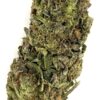 Close-up of a high-quality cannabis bud featuring vibrant green hues and dense trichomes on a white background.
