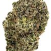 Close-up of a green cannabis bud showcasing textured trichomes and rich coloration, ideal for product display.