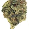 Close-up of a dense cannabis bud showcasing vibrant green hues and frosty trichomes, ideal for recreational use.