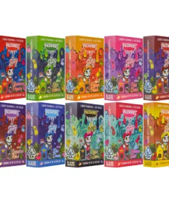 Colorful Packwoods vape boxes featuring liquid diamonds and live resin, showcasing various flavors and designs.