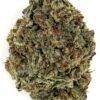 Close-up of a dense cannabis bud with vibrant green and brown hues, showcasing its rich texture and trichomes.