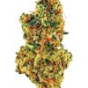 Close-up image of a vibrant cannabis bud showing green and orange hues, ideal for cannabis enthusiasts and growers.