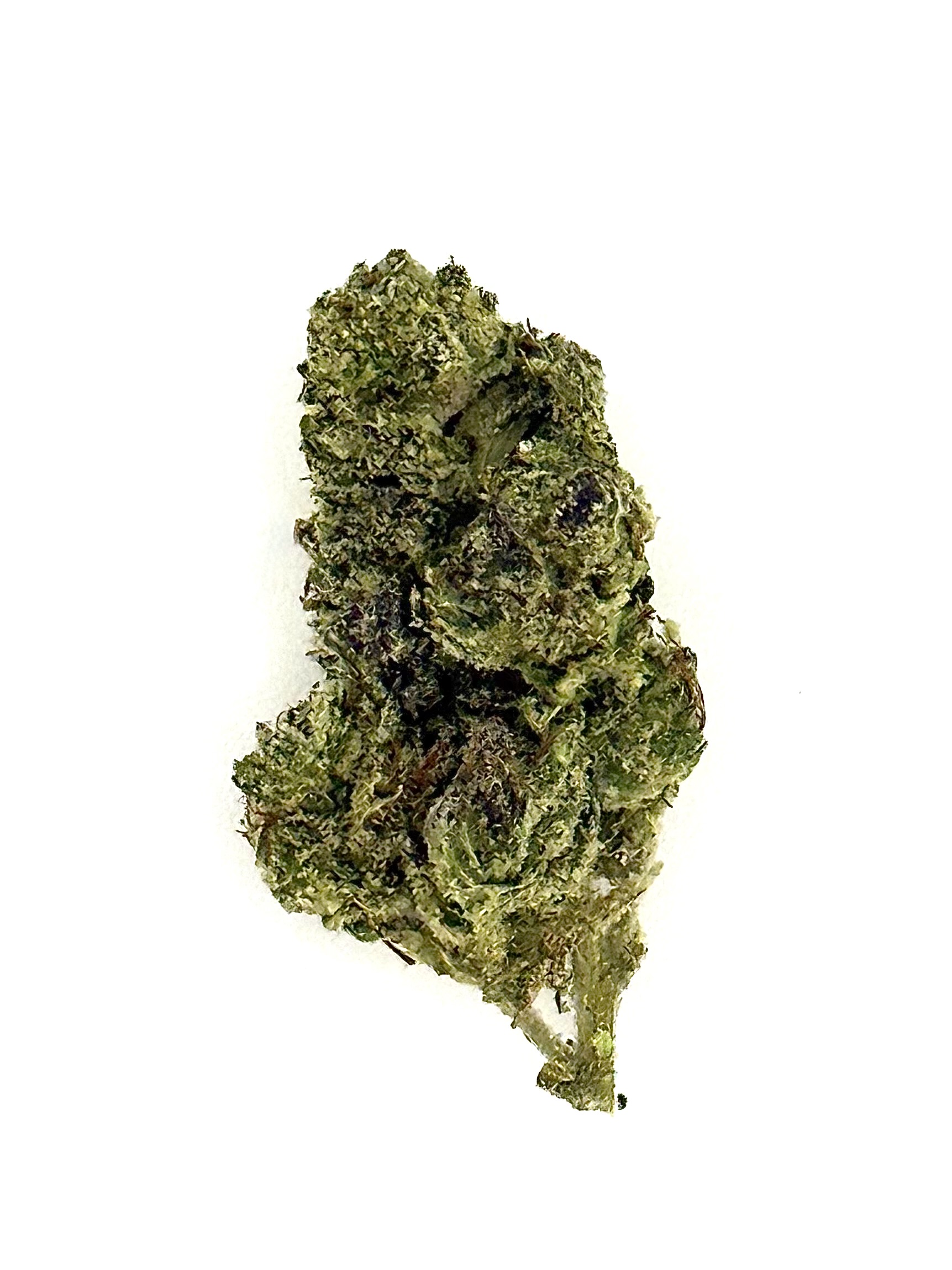 Lemon Cherry Crashers (Ounce) 1 Close-up image of a green cannabis bud, showcasing its dense texture and natural coloring on a white background.