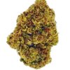 Close-up of cannabis bud displaying vibrant green and orange hues, showcasing trichomes and texture for cultivation insight.