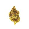 Close-up of a cannabis bud featuring vibrant green and golden hues against a white background. Perfect for herbal enthusiasts.