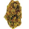 Close-up of high-quality cannabis bud with vibrant green and orange hues on a white background. Ideal for educational use.