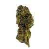 Close-up of a green cannabis bud, showcasing its unique texture and natural colors against a white background.