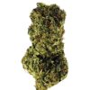 Close-up of a dense, vibrant green cannabis bud with rich textures against a white background. Perfect for medical use.