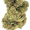 Close-up of a dense cannabis bud showcasing its vibrant green color and trichome crystals, ideal for medicinal and recreational use.
