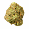 Close-up of a vibrant cannabis bud showcasing rich green hues and orange pistils, emphasizing its unique texture and detail.