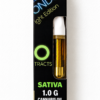 1.0g sativa cannabis oil cartridge in sleek packaging with green and black design for vape users.