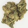Close-up of premium cannabis buds, showcasing rich green hues and frosty trichomes against a clean white background.