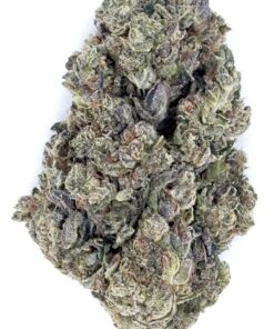 Close-up of green cannabis bud, showcasing its trichomes and vibrant colors on a white background.