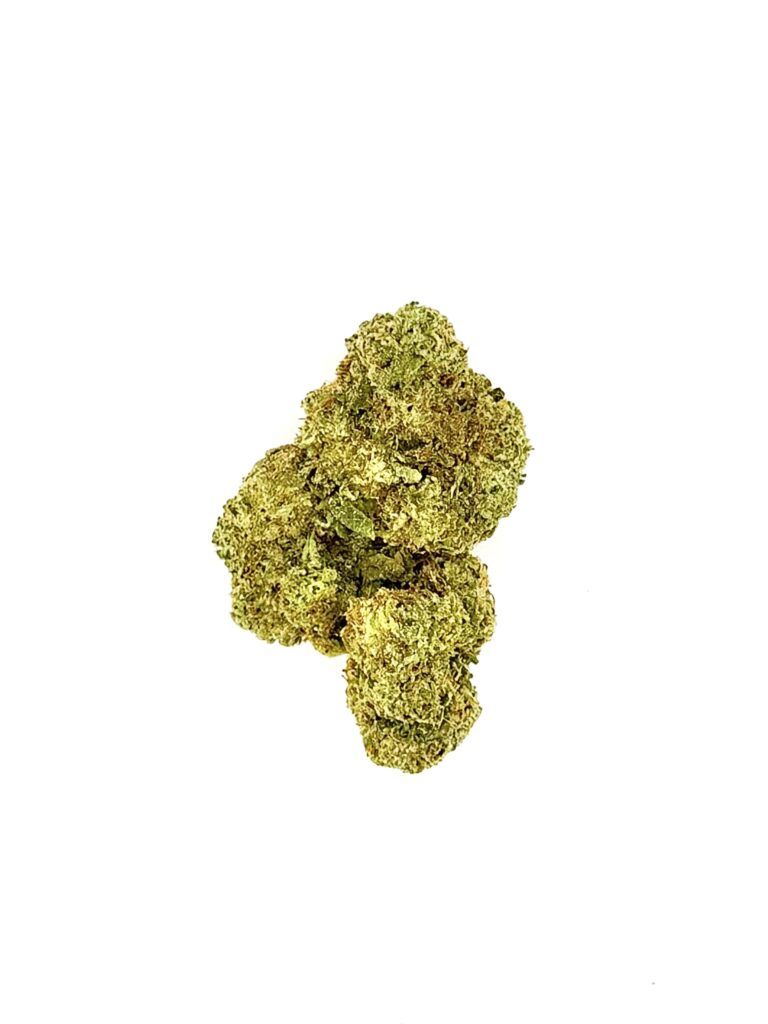 High-quality, vibrant cannabis buds on a clean white background, showcasing lush green colors and intricate textures.