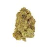 Close-up of a cannabis bud showcasing its vibrant green hues and intricate trichome details on a white background.
