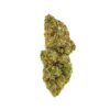 Close-up of a vibrant cannabis bud showcasing its lush green hues and intricate texture on a white background.